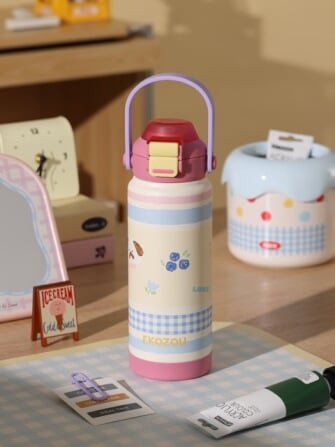 ขวดน้ำเก็บความเย็น เคลือบเซรามิก EKOZOU KATI AND CHATHAI ขนาด 750ML. (PINK-CREAM)_1